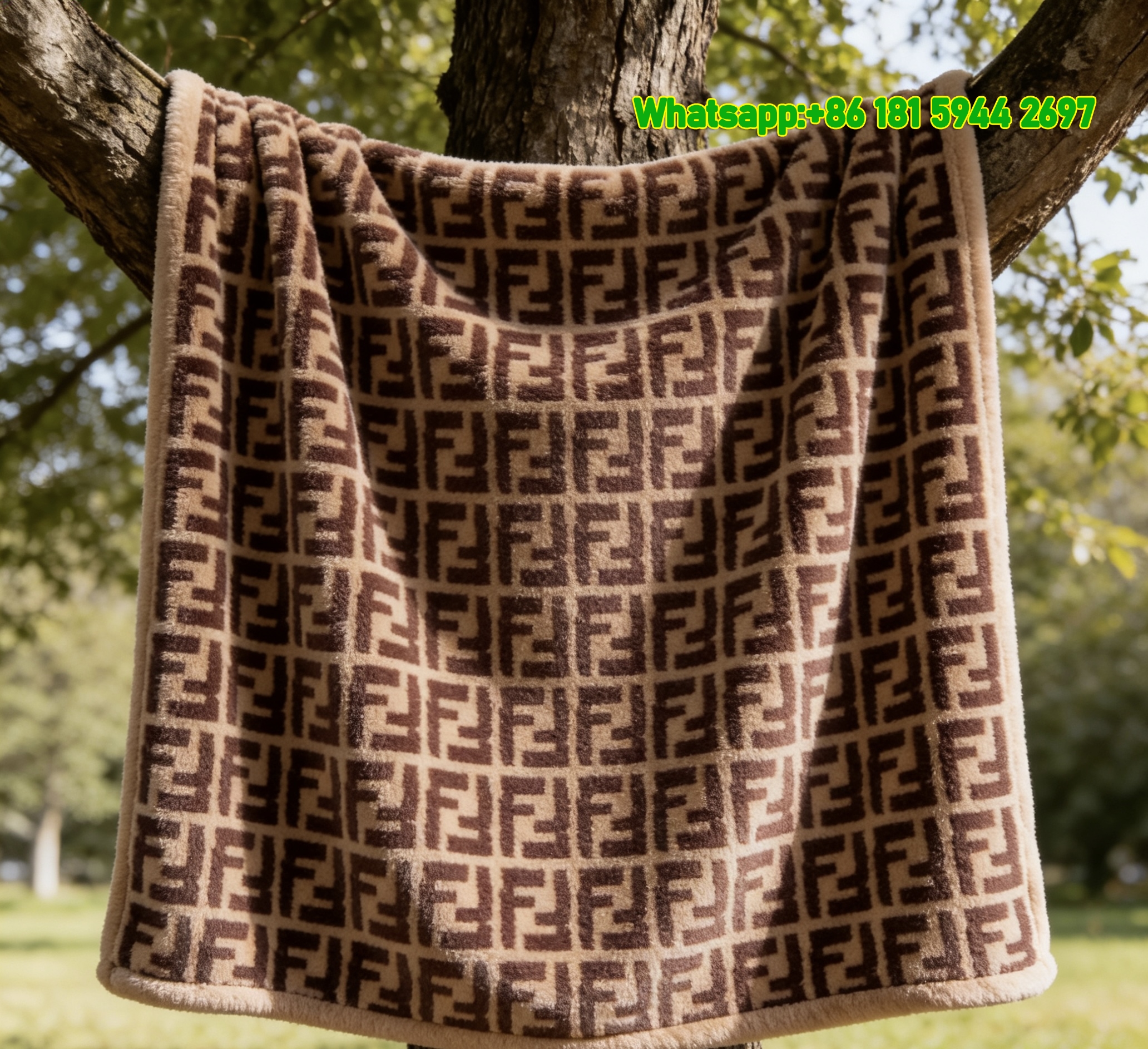 Fendi Blush Pink FF Monogram Flannel Sofa Throw Blanket IMG_9472